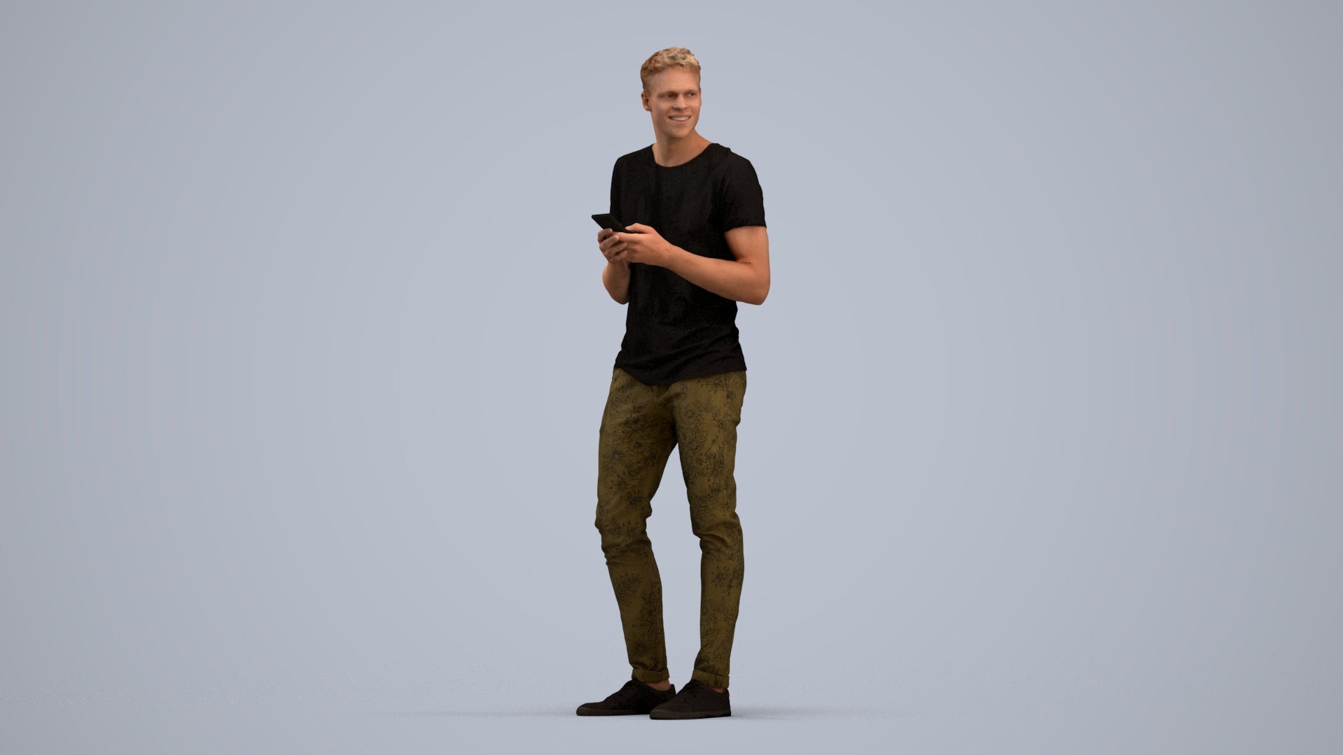 3D human model man casual standing, photogrammetry scanned person for archviz, standing pose render