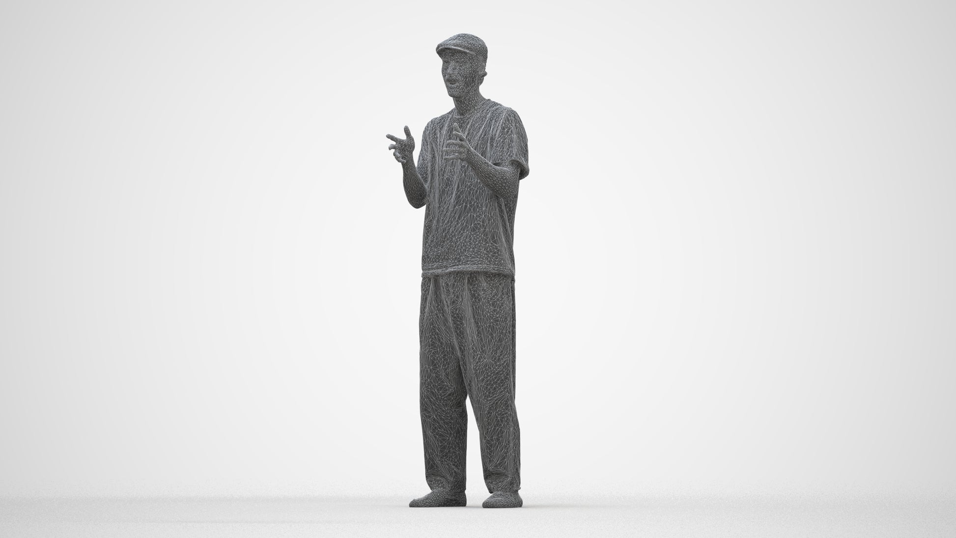 3D people model man casual standing, scanned human for 3ds Max rendering, wireframe back view