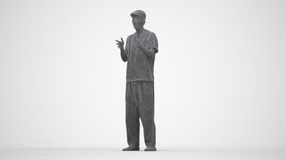 3D people model man casual standing, scanned human for 3ds Max rendering, wireframe back view