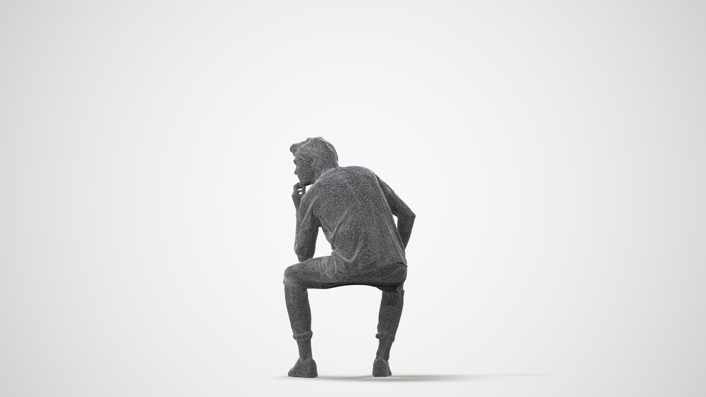 3D scanned man sitting casual, photorealistic archviz people for Enscape and SketchUp, square thumbnail