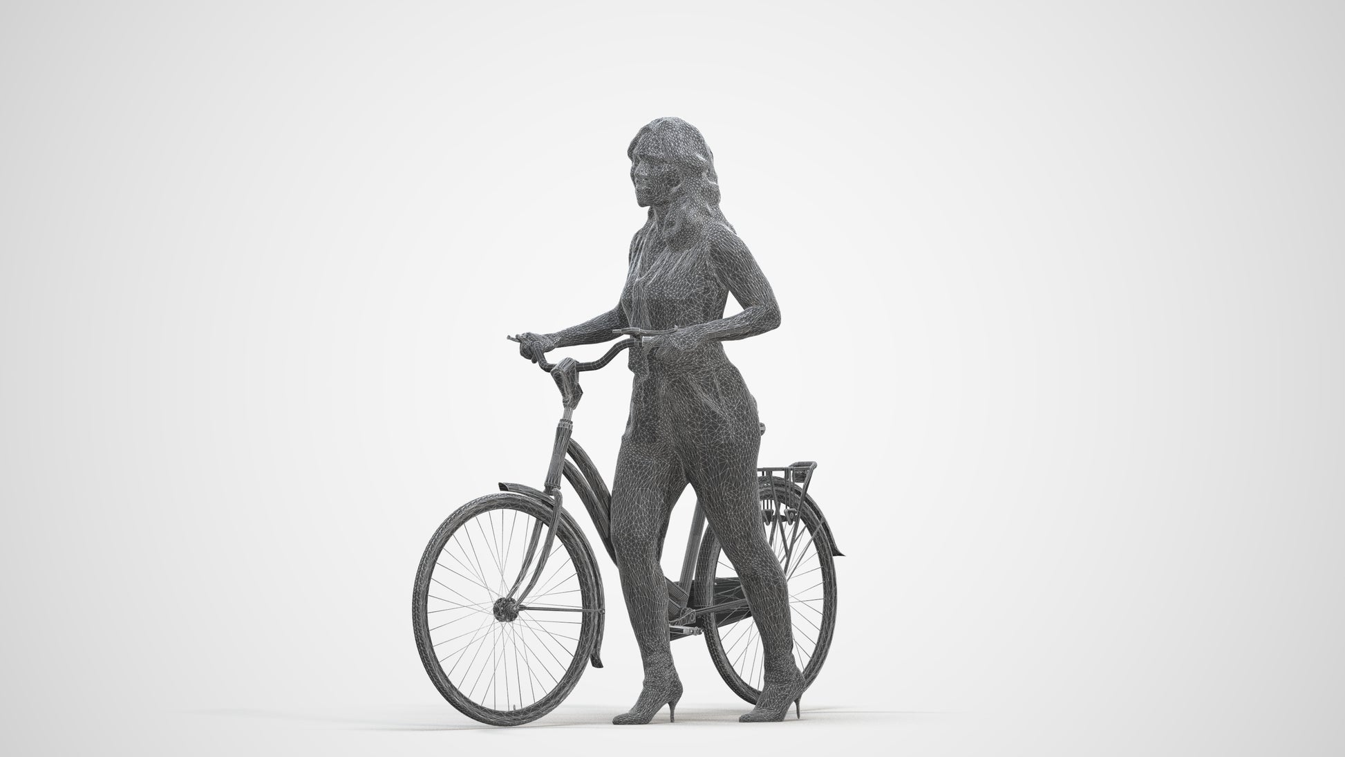 realistic 3D human woman casual cycling, archviz people FBX OBJ for Blender, three-quarter front view render