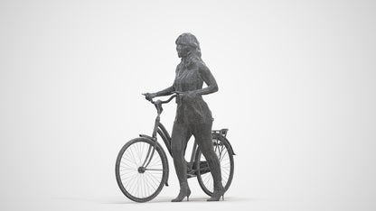 realistic 3D human woman casual cycling, archviz people FBX OBJ for Blender, three-quarter front view render