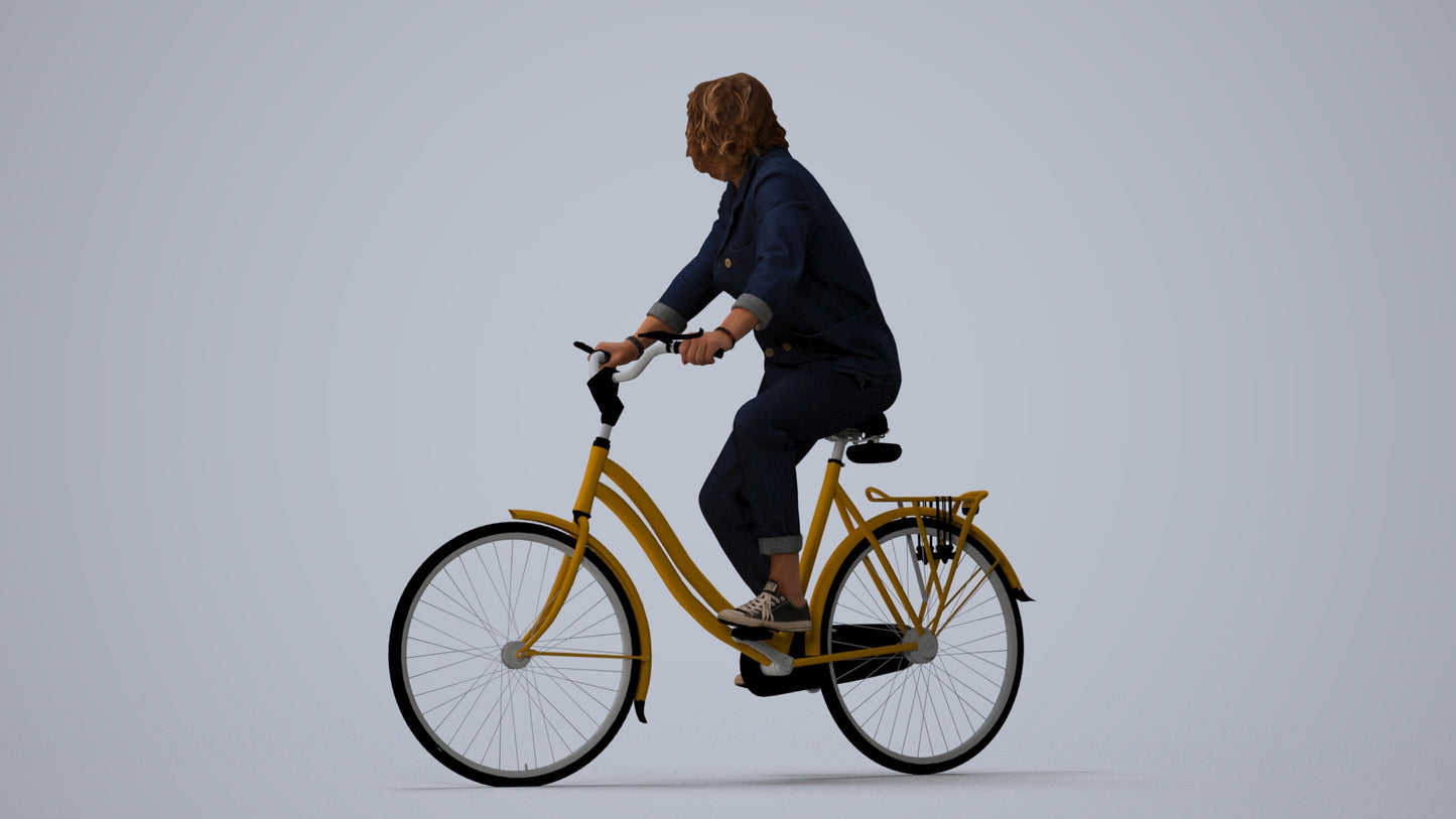 photogrammetry 3D man casual cycling, realistic human model archviz FBX, three-quarter view render