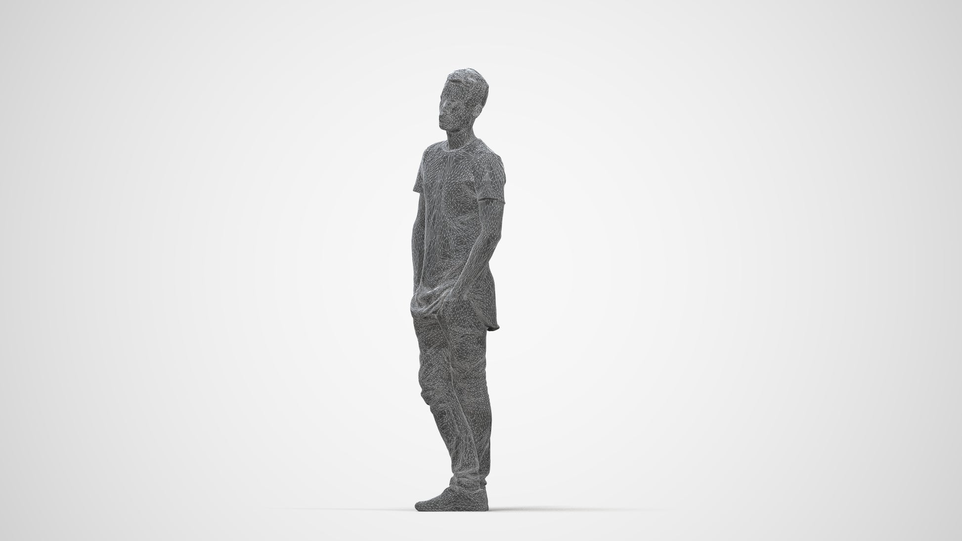 realistic 3D human man casual standing, archviz people FBX OBJ for Blender, wireframe back view