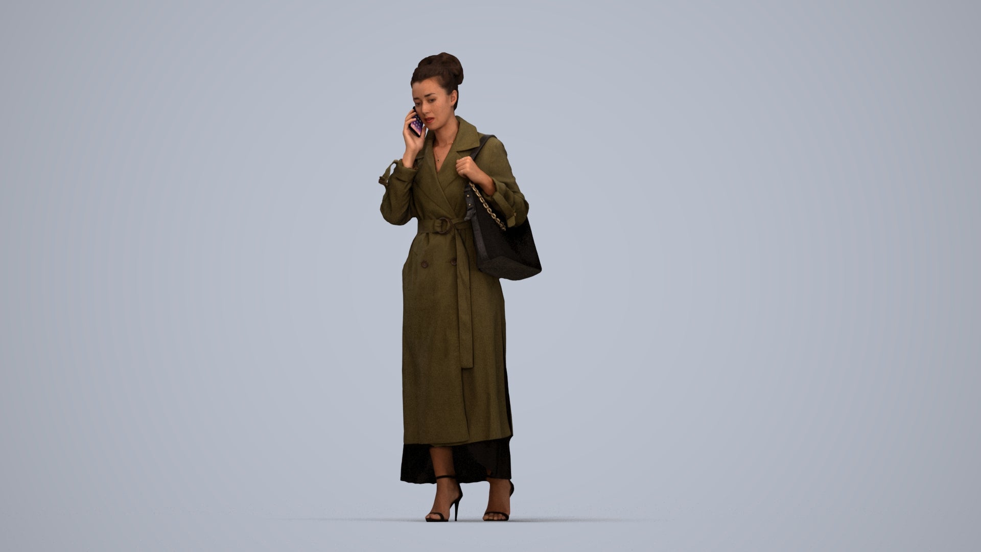 scanned 3D woman business standing, photogrammetry people for Enscape and V-Ray, top-down view render
