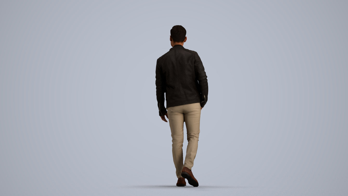 3D scanned man walking business, photorealistic archviz people for Enscape and SketchUp, front view render