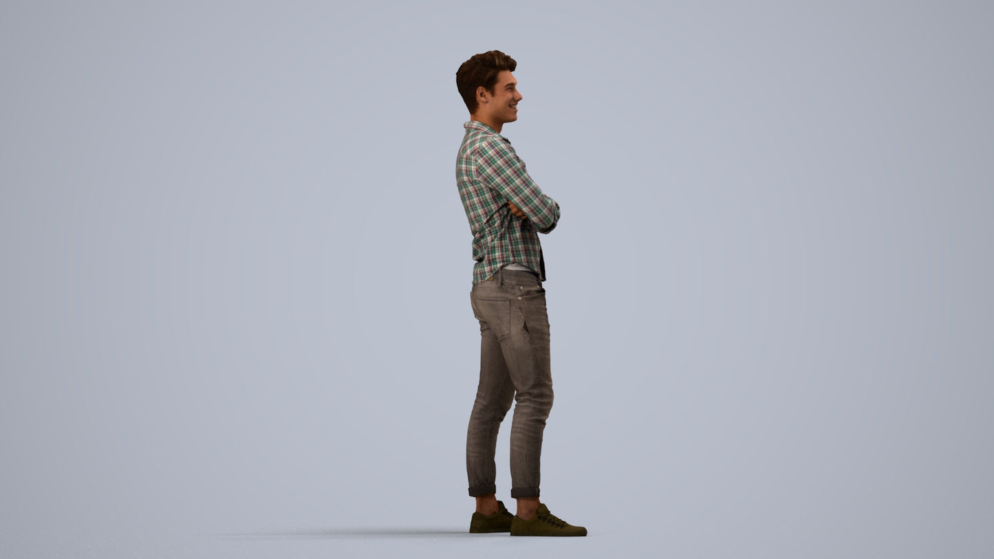 realistic 3D man casual mix, scanned archviz people for Blender and 3ds Max, side view render
