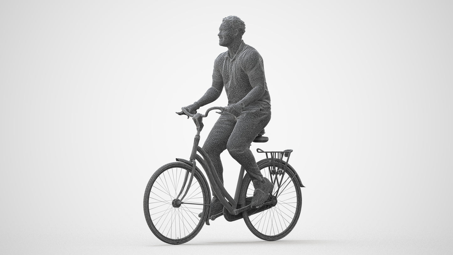 scanned 3D man casual cycling, photogrammetry people for Enscape and V-Ray, square thumbnail
