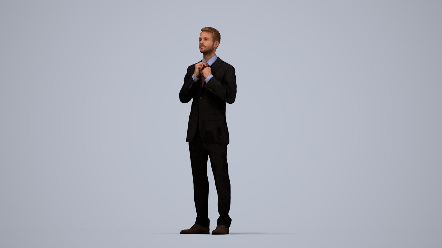3D human model man business, photogrammetry scanned person for archviz, top-down view render