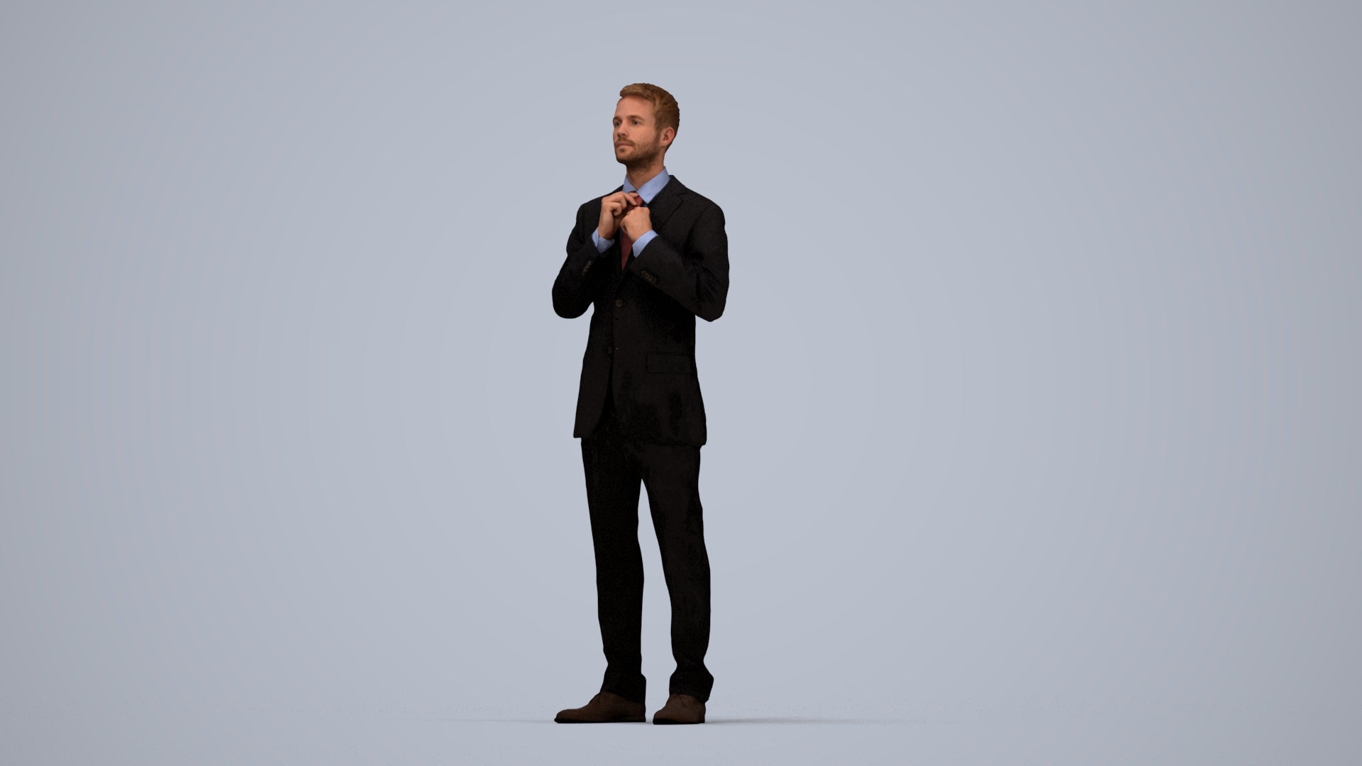 3D human model man business, photogrammetry scanned person for archviz, top-down view render
