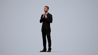 3D human model man business, photogrammetry scanned person for archviz, top-down view render