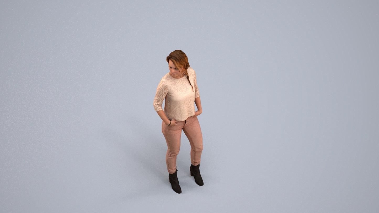 scanned 3D woman casual standing, photogrammetry people for Enscape and V-Ray, back view render