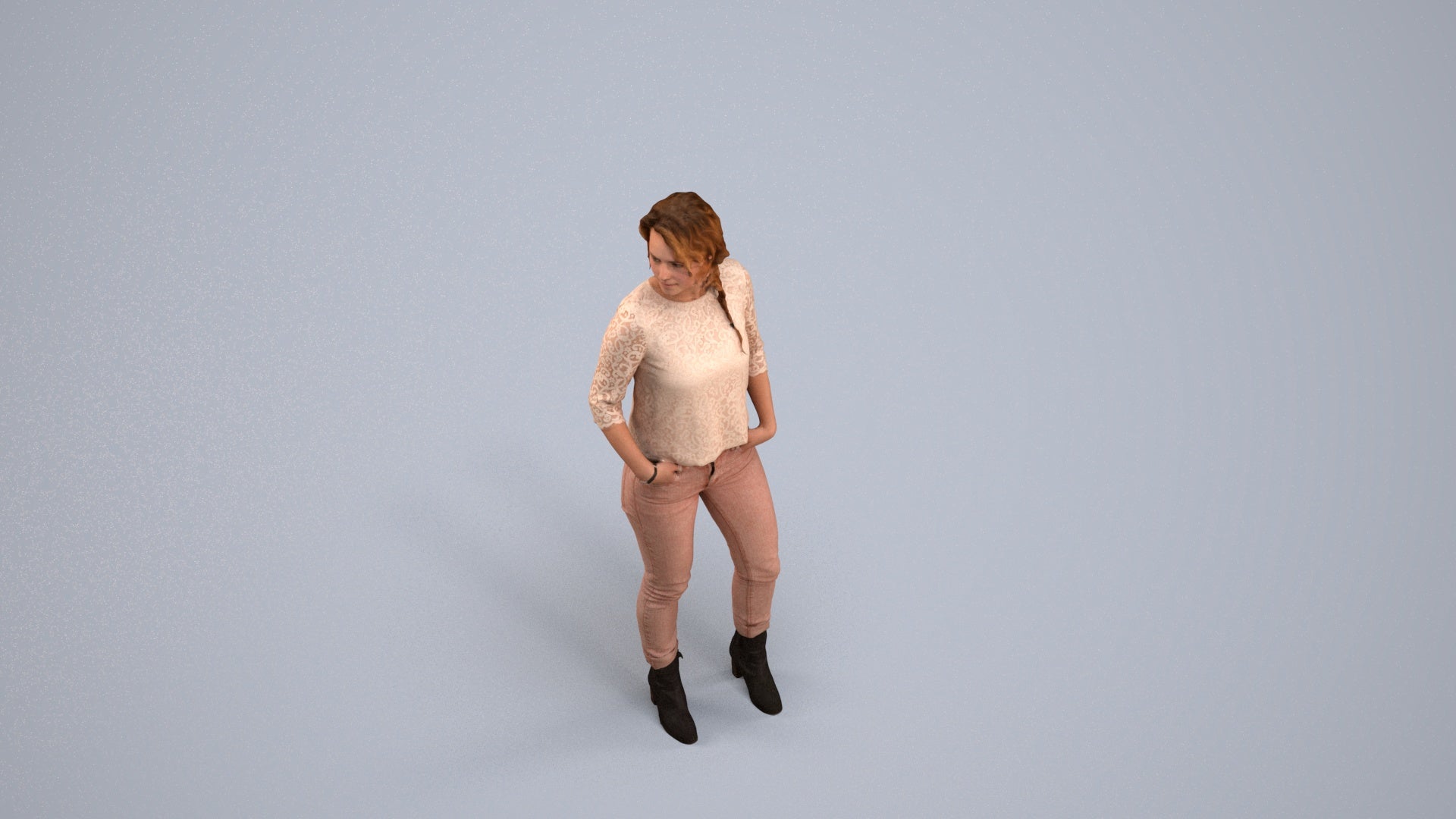 scanned 3D woman casual standing, photogrammetry people for Enscape and V-Ray, back view render