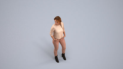scanned 3D woman casual standing, photogrammetry people for Enscape and V-Ray, back view render