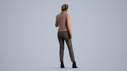 3D human model woman business, photogrammetry scanned person for archviz, front view render