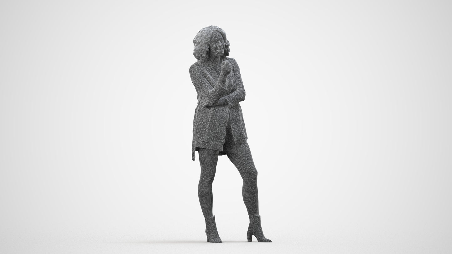 scanned 3D woman business standing, photogrammetry people for Enscape and V-Ray, wireframe side view