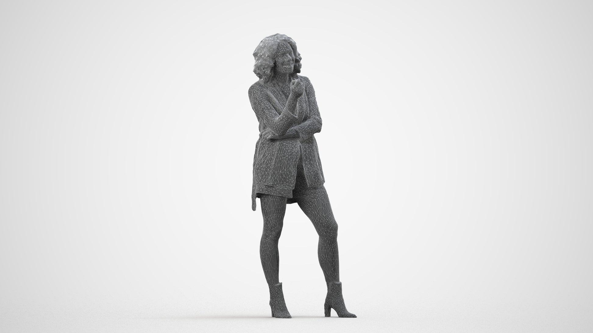 scanned 3D woman business standing, photogrammetry people for Enscape and V-Ray, wireframe side view