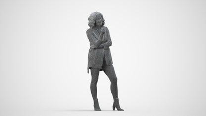 scanned 3D woman business standing, photogrammetry people for Enscape and V-Ray, wireframe side view
