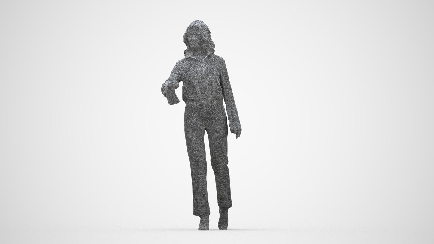 3D scanned woman door business, photorealistic archviz people for Enscape and SketchUp, wireframe back view
