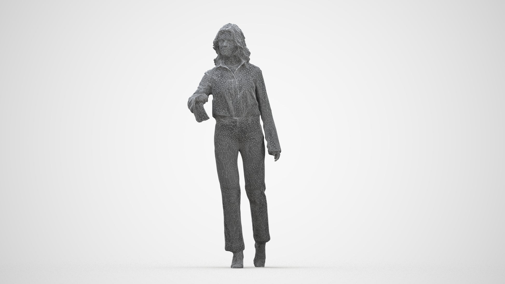 3D scanned woman door business, photorealistic archviz people for Enscape and SketchUp, wireframe back view