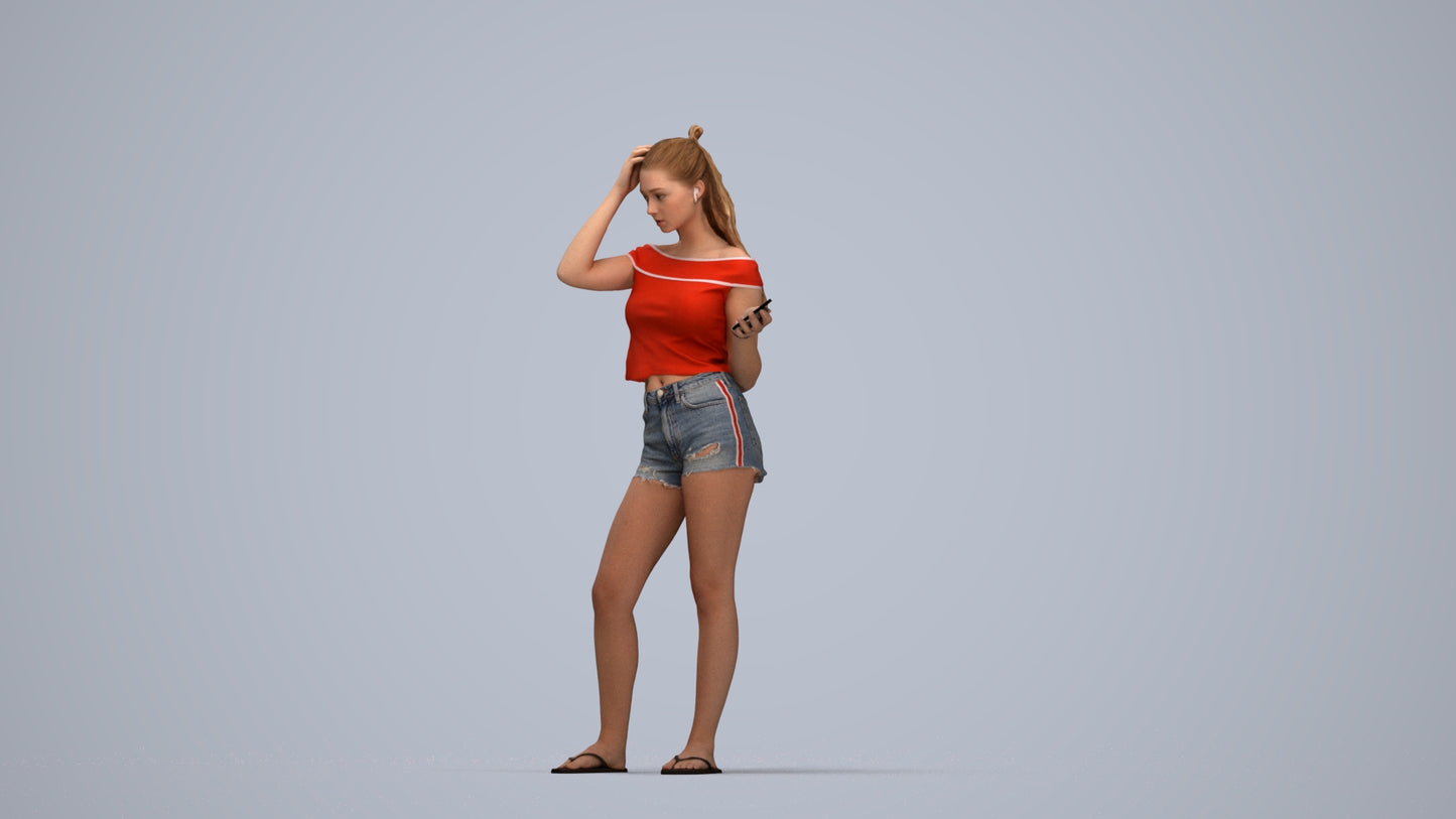 3D people model girl casual standing, scanned human for 3ds Max rendering, top-down view render
