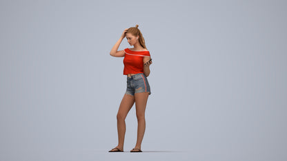 3D people model girl casual standing, scanned human for 3ds Max rendering, top-down view render