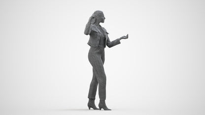 3D scanned woman standing business, photorealistic archviz people for Enscape and SketchUp, wireframe side view