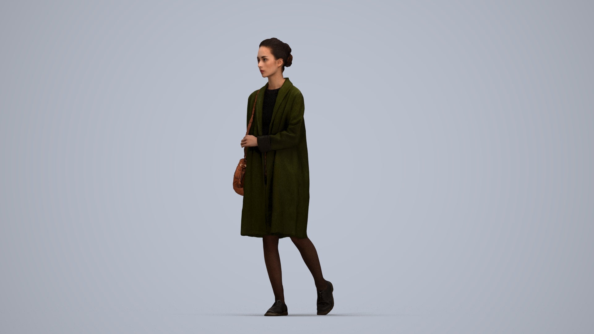 realistic 3D woman casual walking, scanned archviz people for Blender and 3ds Max, top-down view render