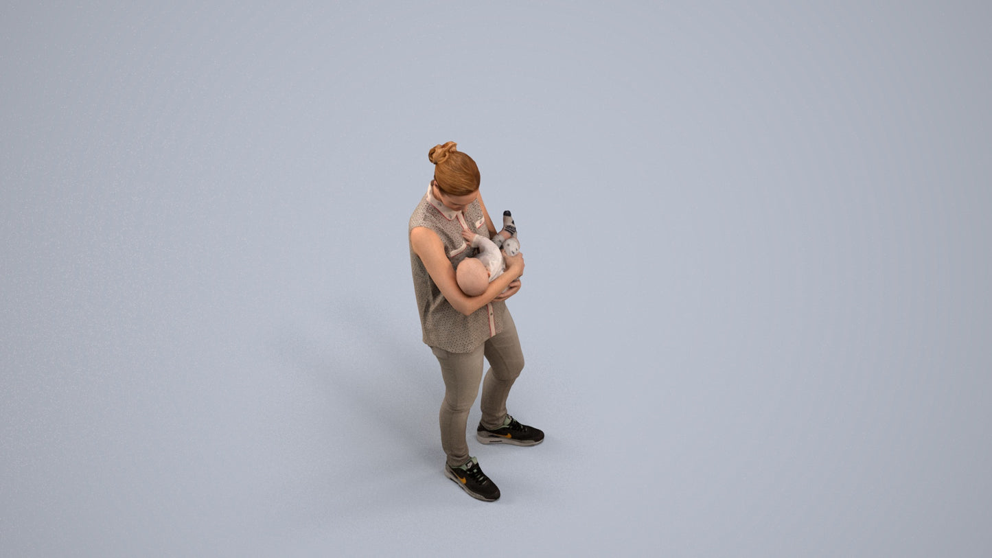 realistic 3D girl casual kids, scanned archviz people for Blender and 3ds Max, back view render