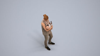 realistic 3D girl casual kids, scanned archviz people for Blender and 3ds Max, back view render