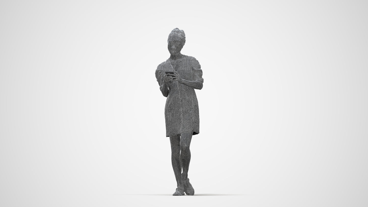 realistic 3D human woman business walking, archviz people FBX OBJ for Blender, wireframe back view