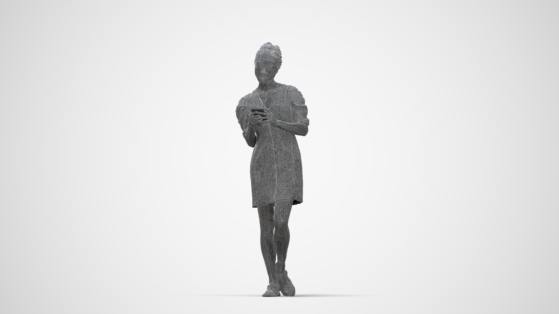 realistic 3D human woman business walking, archviz people FBX OBJ for Blender, wireframe back view