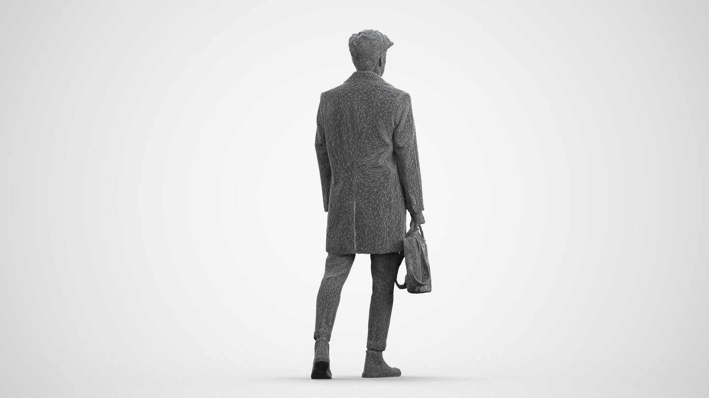 realistic 3D human man business walking, archviz people FBX OBJ for Blender, wireframe front view
