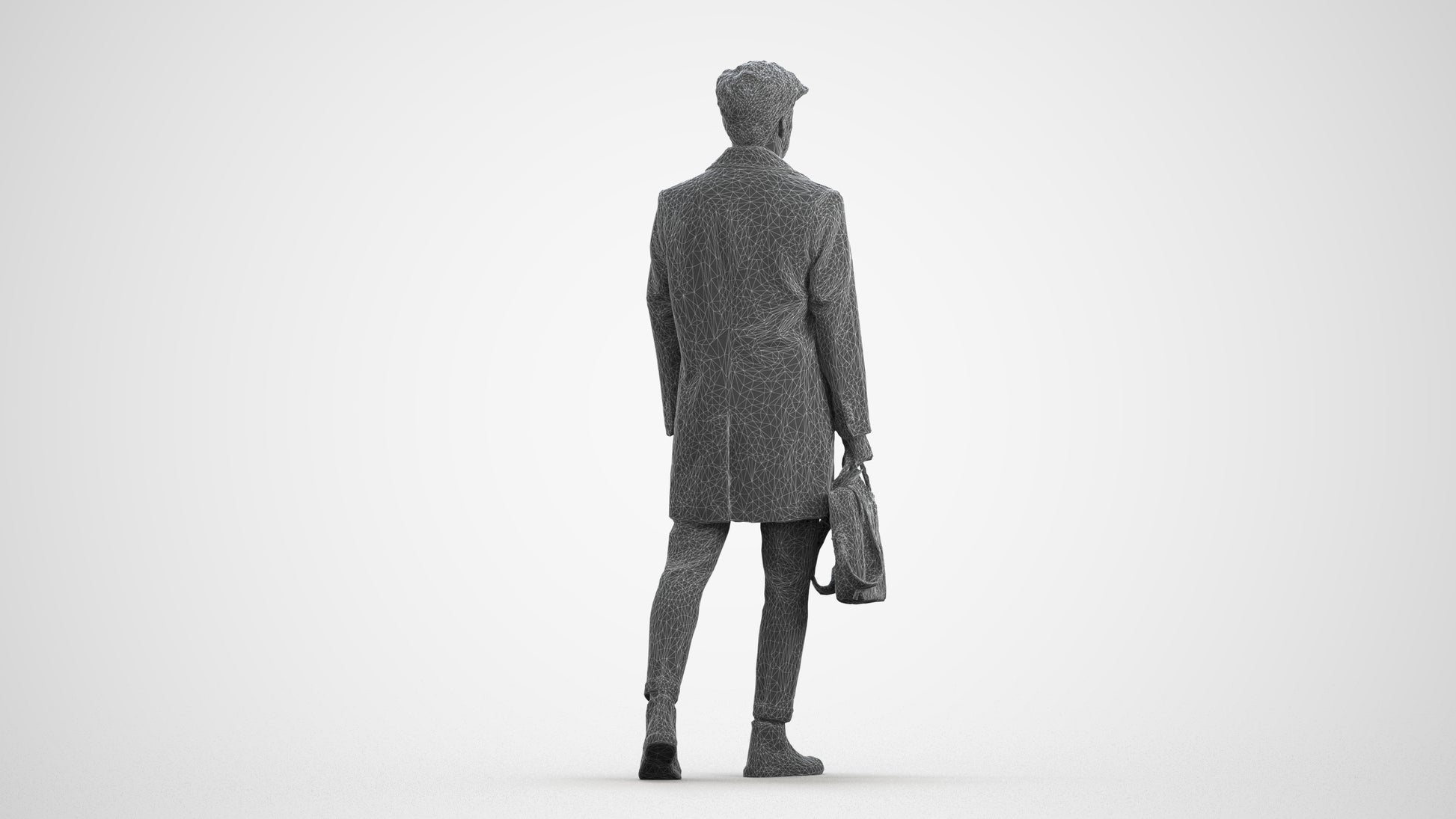 realistic 3D human man business walking, archviz people FBX OBJ for Blender, wireframe front view