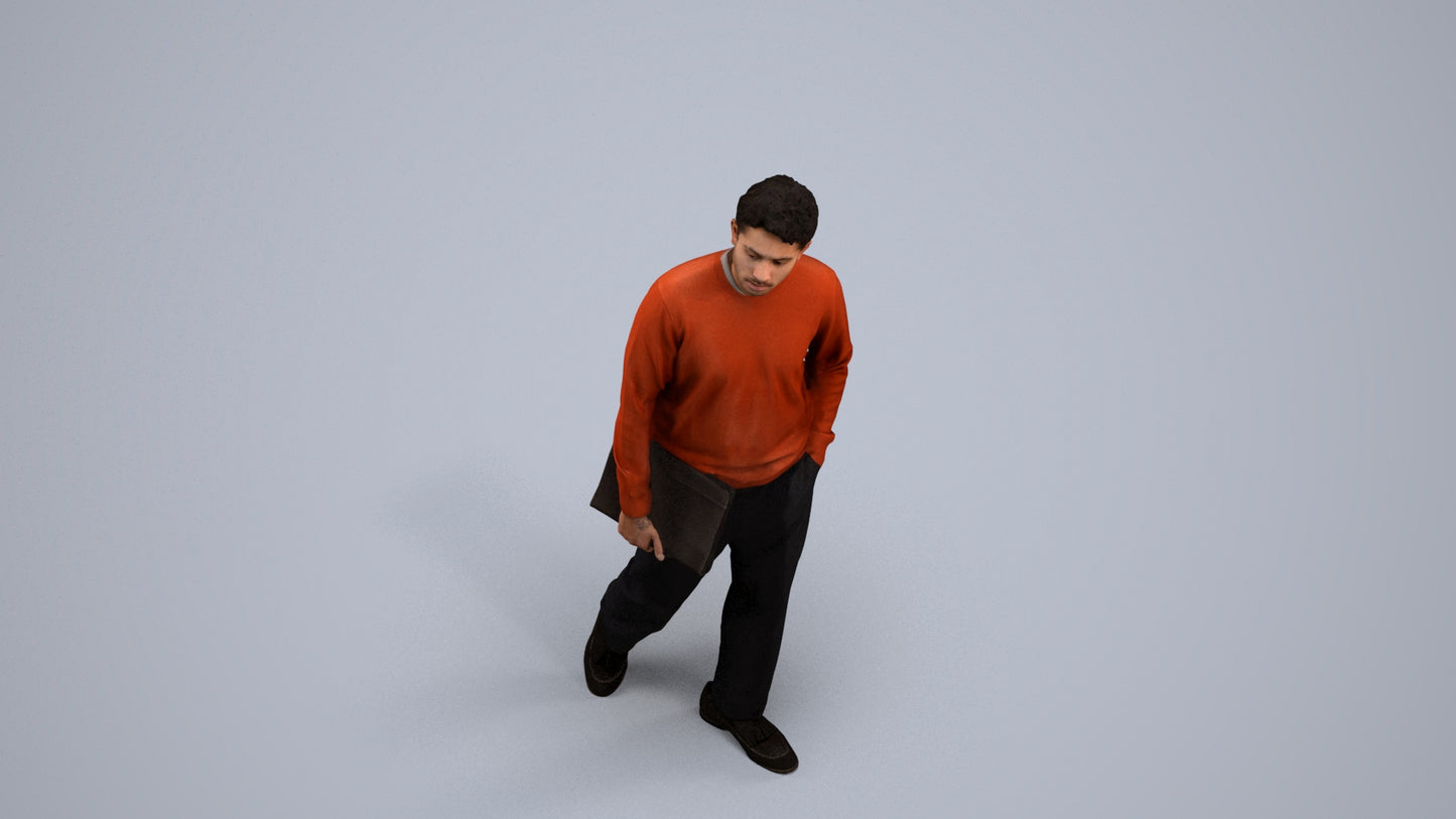 3D people model man casual walking, scanned human for 3ds Max rendering, back view render