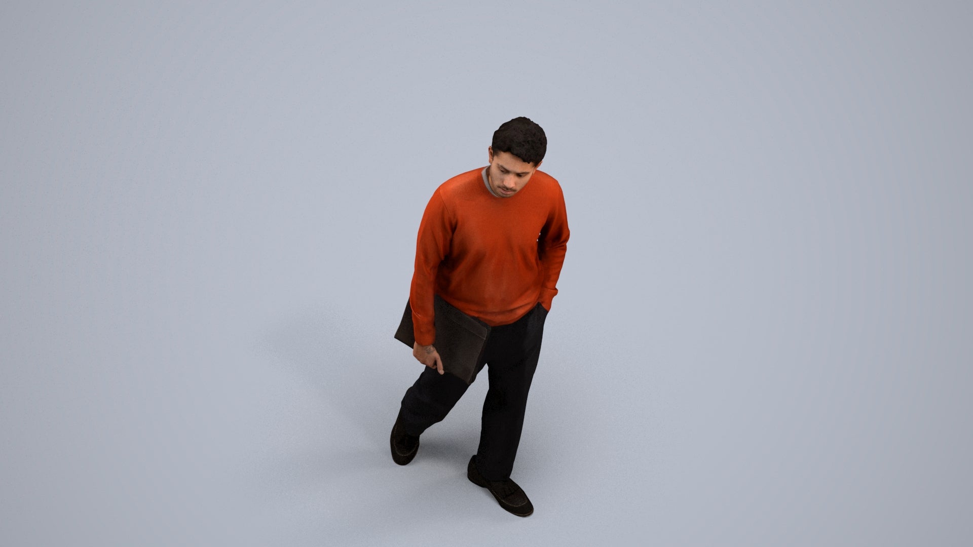 3D people model man casual walking, scanned human for 3ds Max rendering, back view render