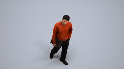 3D people model man casual walking, scanned human for 3ds Max rendering, back view render