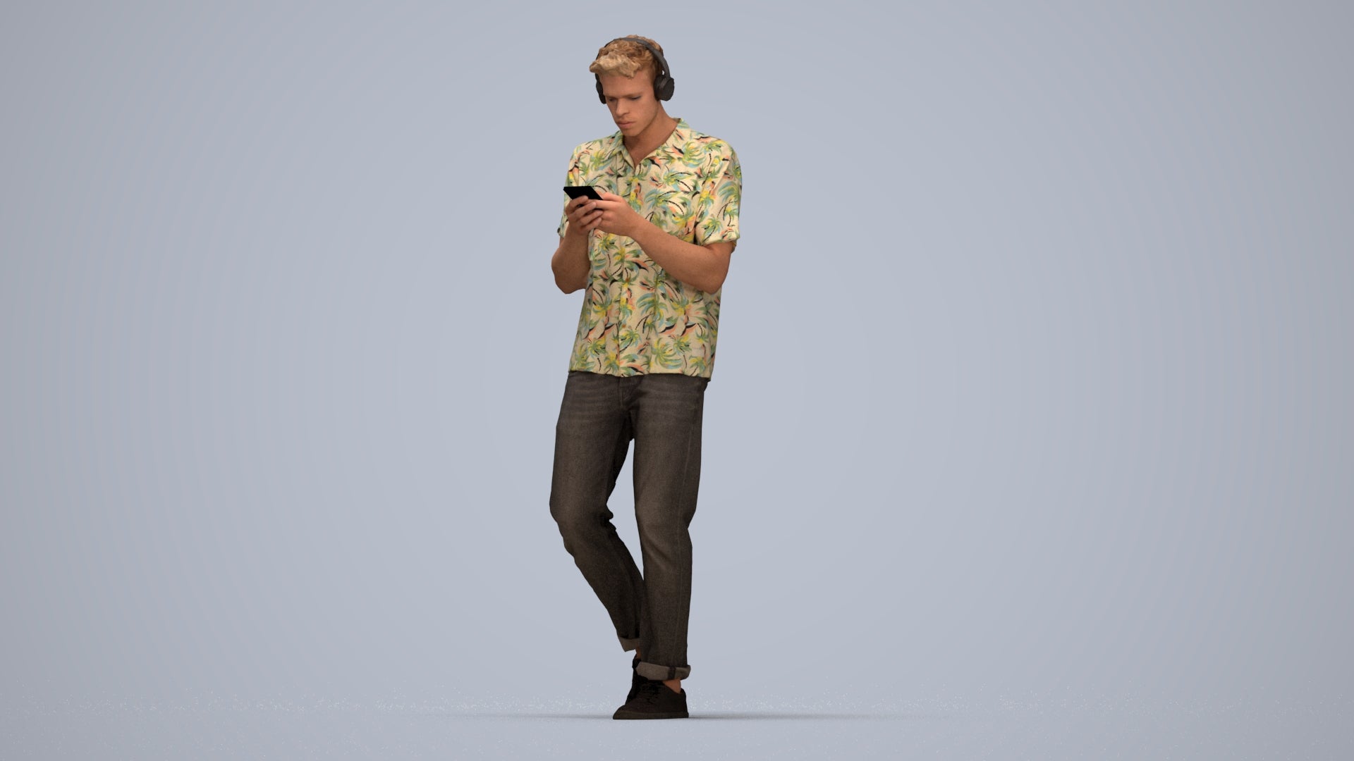 3D scanned man standing casual, photorealistic archviz people for Enscape and SketchUp, top-down view render