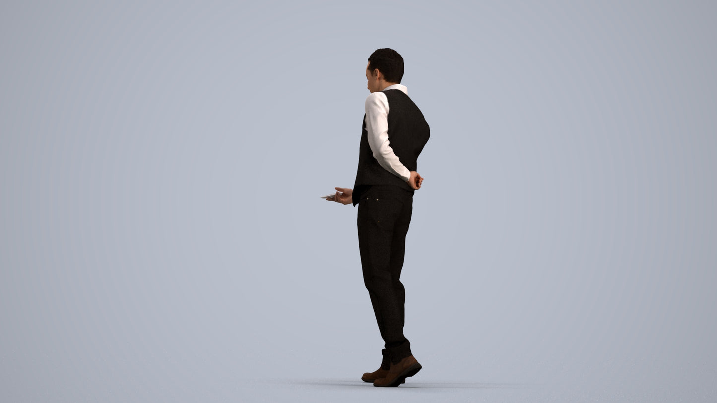 3D scanned man hospitality, photorealistic archviz people for Enscape and SketchUp, front view render