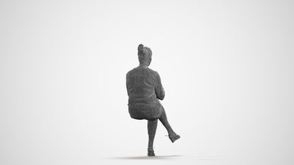 photogrammetry 3D woman casual sitting, realistic human model archviz FBX, wireframe front view