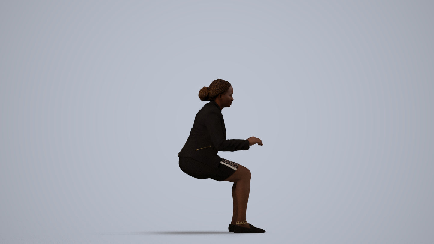 3D people model woman business sitting, scanned human for 3ds Max rendering, side view render