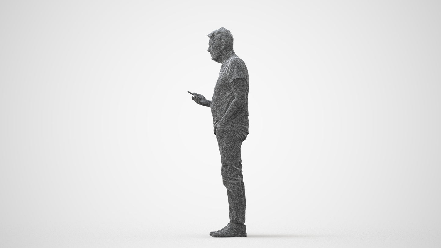 3D people model senior man casual standing, scanned human for 3ds Max rendering, square thumbnail