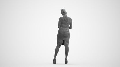 3D scanned woman standing business, photorealistic archviz people for Enscape and SketchUp, wireframe front view