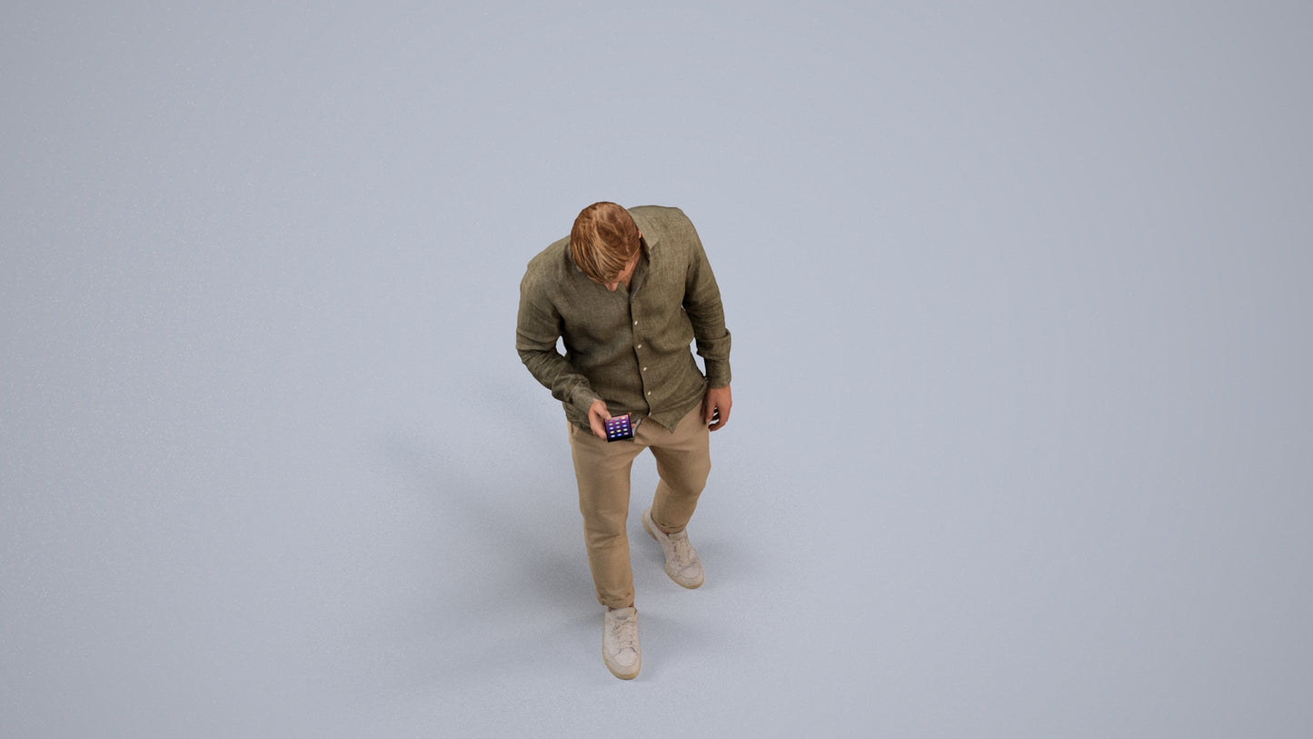 realistic 3D human man casual walking, archviz people FBX OBJ for Blender, back view render