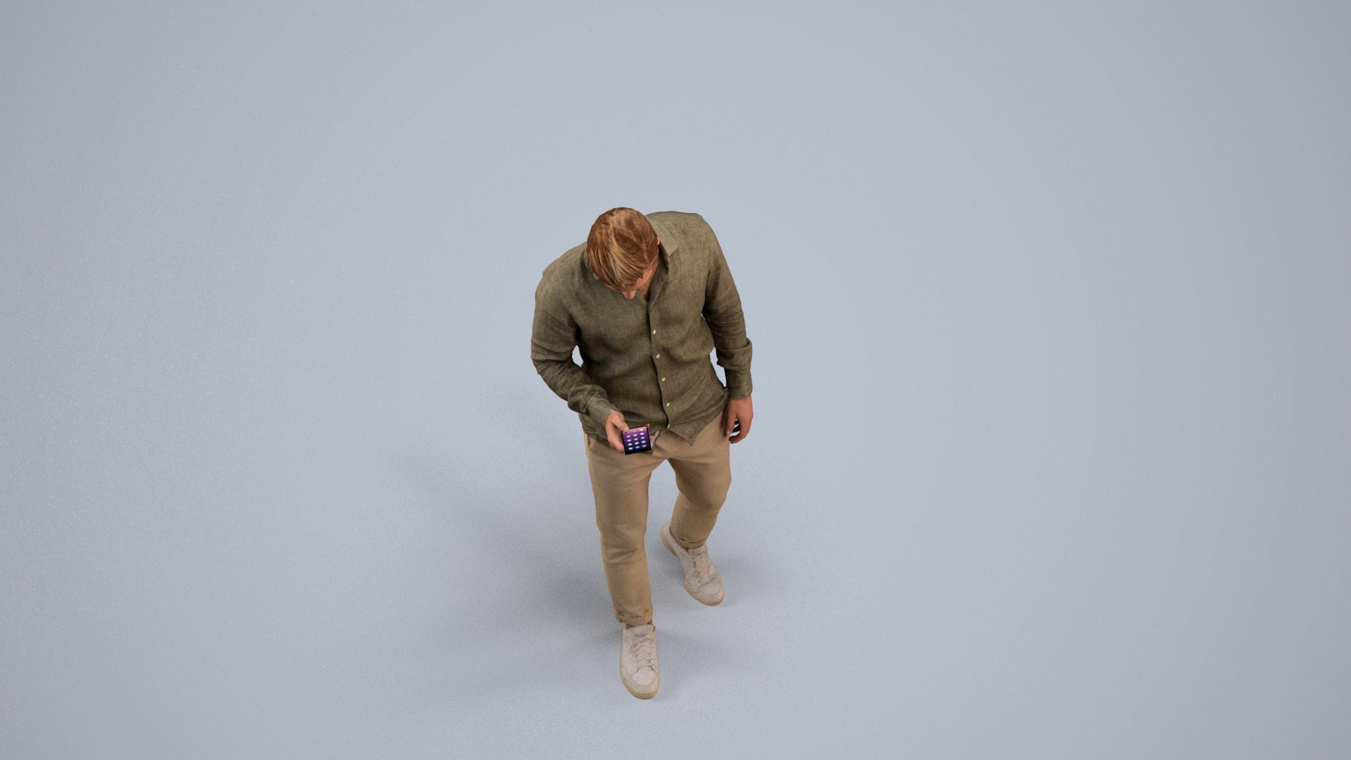 realistic 3D human man casual walking, archviz people FBX OBJ for Blender, back view render
