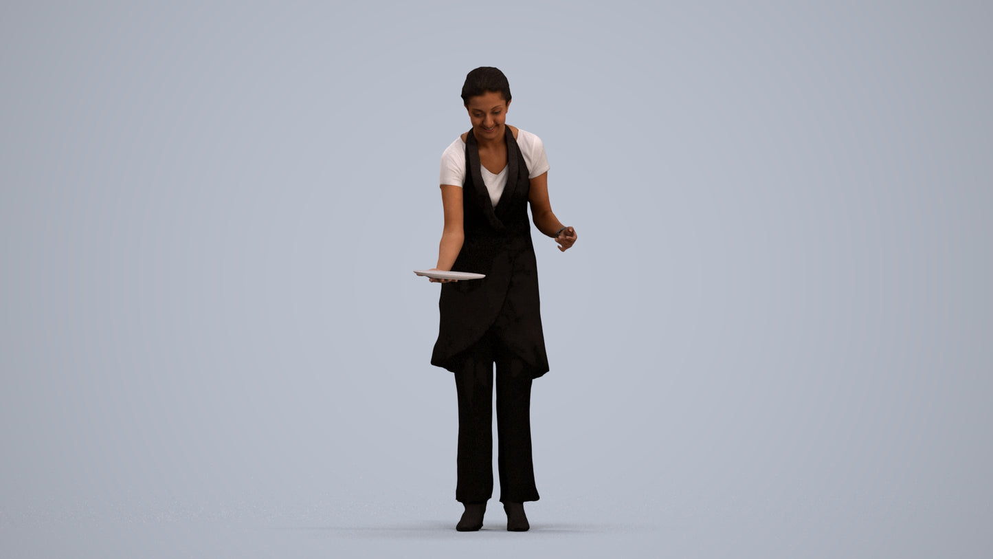 realistic 3D human woman hospitality, archviz people FBX OBJ for Blender, standing pose render