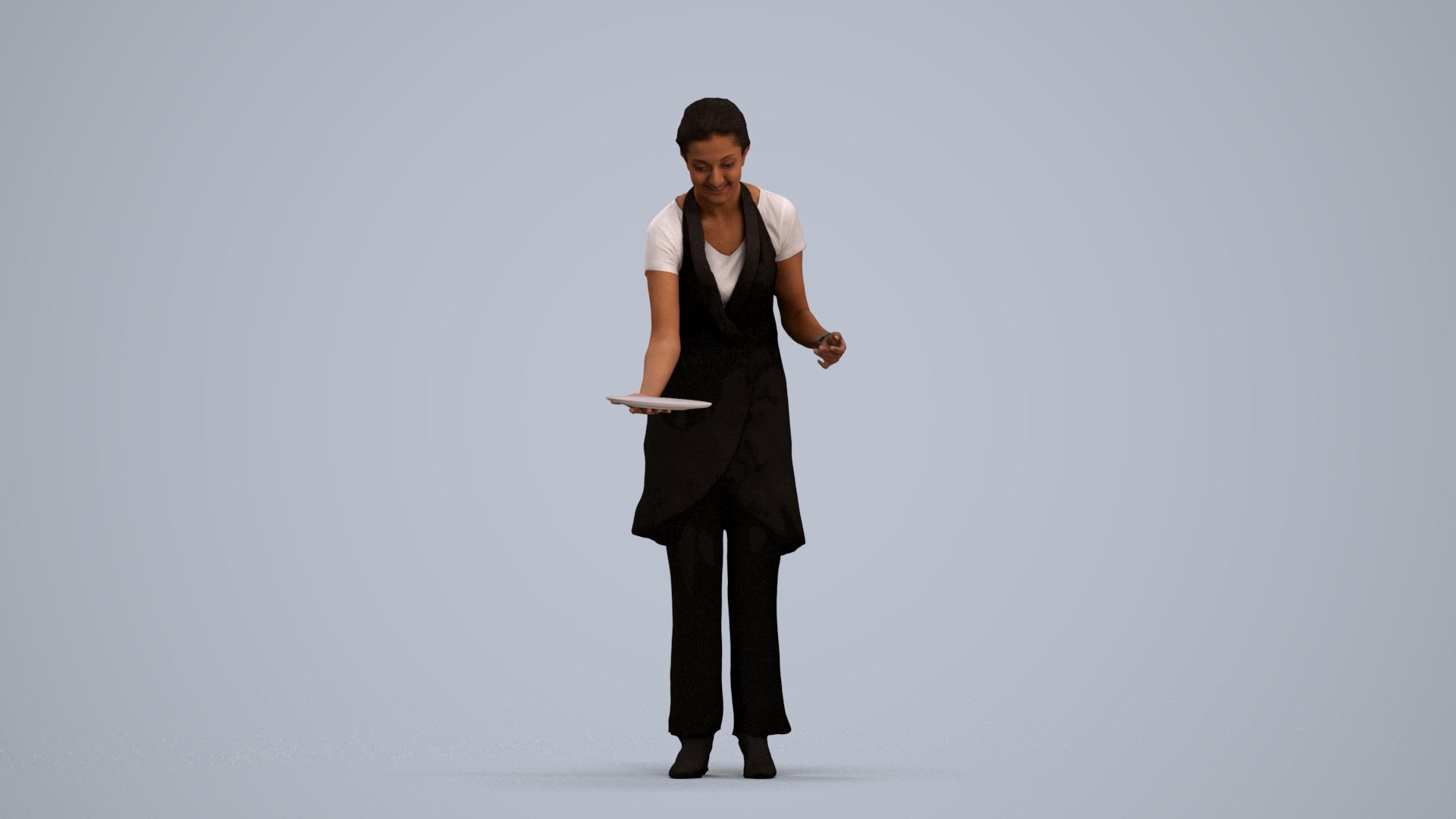 realistic 3D human woman hospitality, archviz people FBX OBJ for Blender, standing pose render