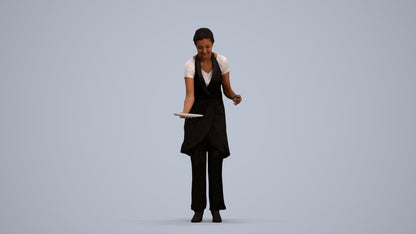 realistic 3D human woman hospitality, archviz people FBX OBJ for Blender, standing pose render