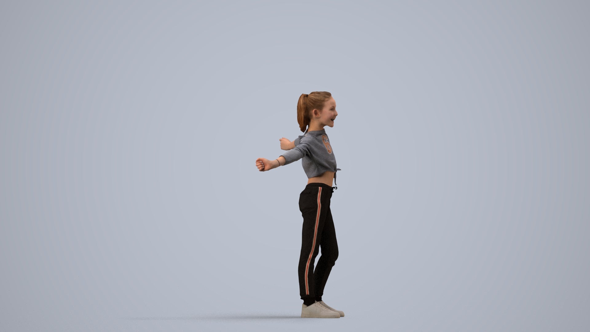 realistic 3D human girl casual kids, archviz people FBX OBJ for Blender, side view render