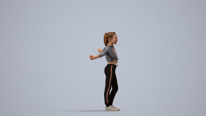 realistic 3D human girl casual kids, archviz people FBX OBJ for Blender, side view render